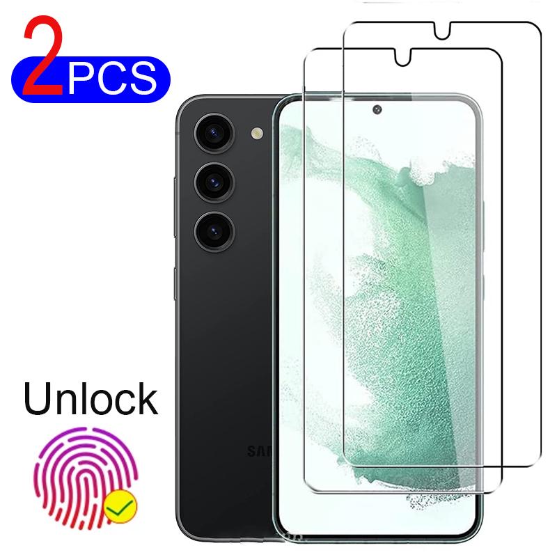 

2 шт. 2 шт. Закаленное стекло Samsung Galaxy S21 S22 S23 Plus Защитные пленки для экрана Поддержка разблокировки отпечатков пальцев Разблокировка отпечатков пальцев для Galaxy S21 FE Glass
