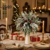 Lifelike Floral Decor for Gift 20Pcs Christmas Norfolk Pine Picks, Flocked Snow Branches with Indoor Decorative Plants Living Room Red Berries,