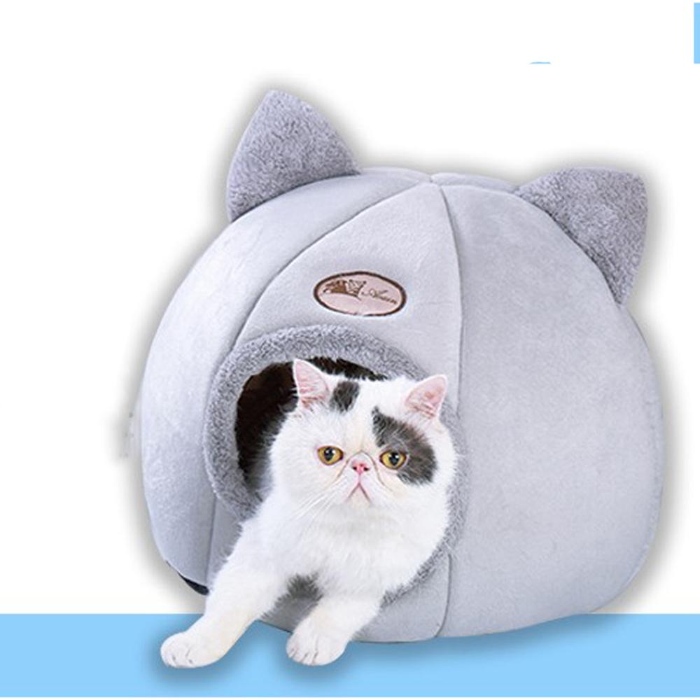 

Cat Bed Indoor Cat Dog Warm winter closed type plus velvet round pet nest Kitten Kennel Puppy Cage Lounger Dog House 33X33X33cm серый