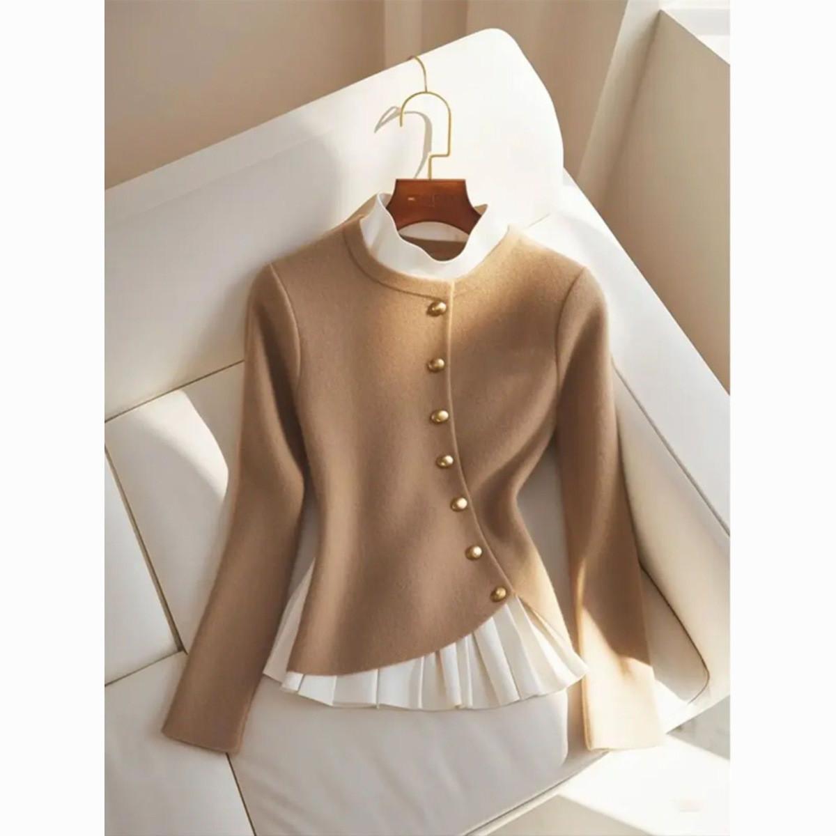 Stilvolles Strickoberteil für Damen für Frühling/Herbst: Designer-Style Baselayer für Wärme und als äußere Schicht S kamelfarben