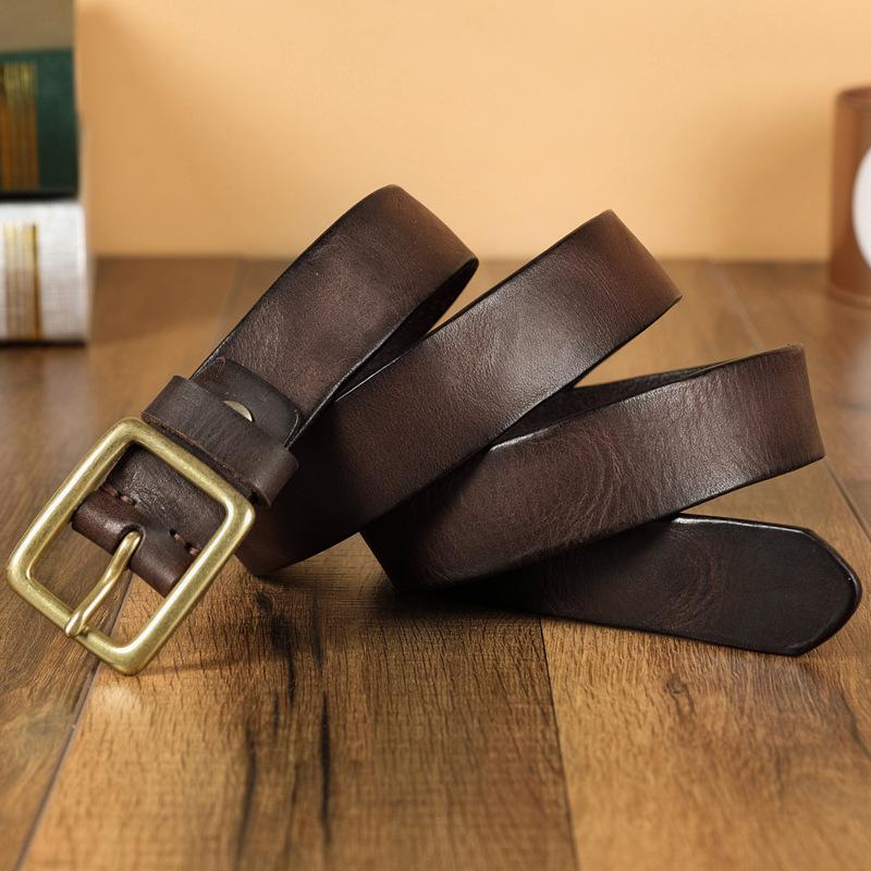 

New Women s Belt Real Top Layer Cowhide Copper Pin Buckle Vintage Casual Simple Jeans Thin Belt 3CM 115cm темно-коричневого кольору
