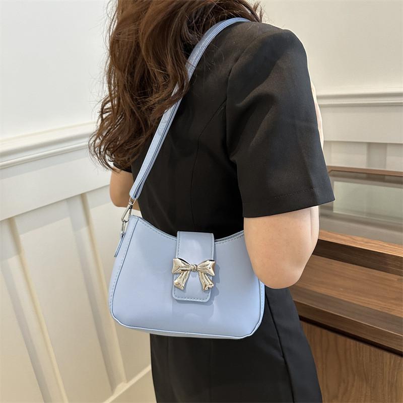 Chic French Bow Style Underarm Bag In Elegant Black Pink White And Blue Colors For Trendy Spring Fashion