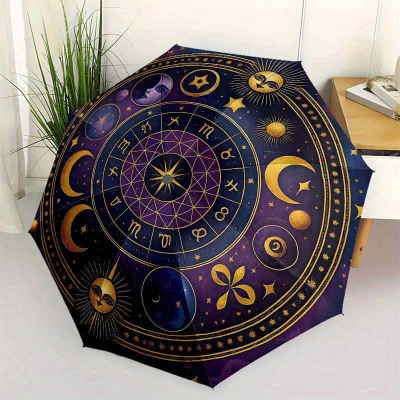 

Astrological Wheel of the Zodiac: Celestial Symbols and Constellations Umbrella, Cute Umbrella with Cute Design, Portable 3-Fold Compact Umbrella for