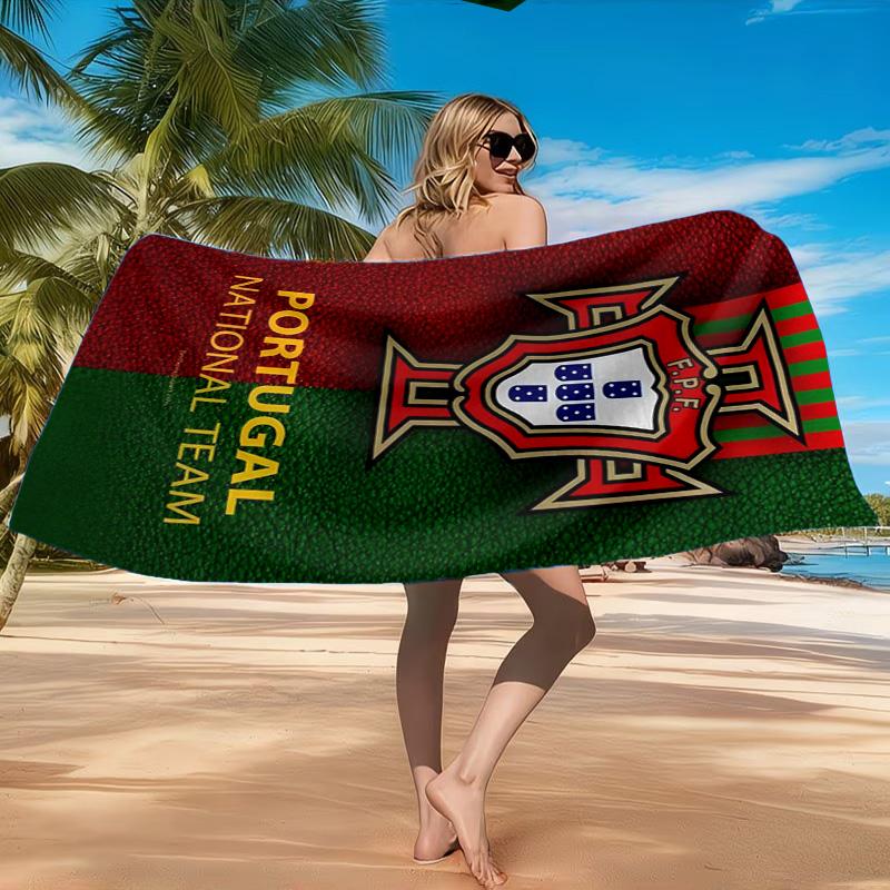 Strandtuch mit Wappen der Portugiesischen Fußballföderation, Schnell trocknend, Pflegeleicht, Geeignet für Fitness und Strandurlaub, Sport-Essential