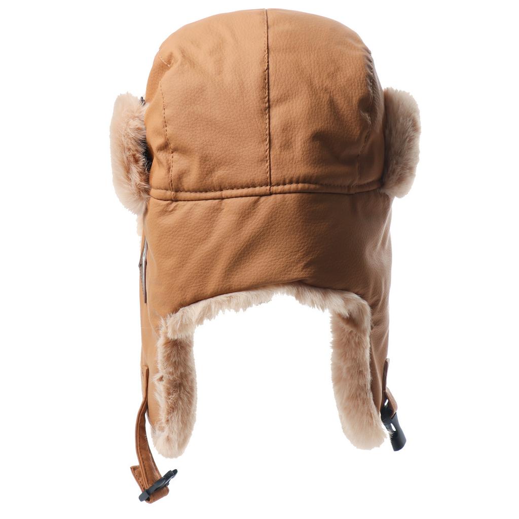 Retro Leder Pilotenmütze Herbst und Winter Herren und Damen Warme Lei Feng Mütze Fleece Ohrenschützer Radfahren Motorrad Mütze