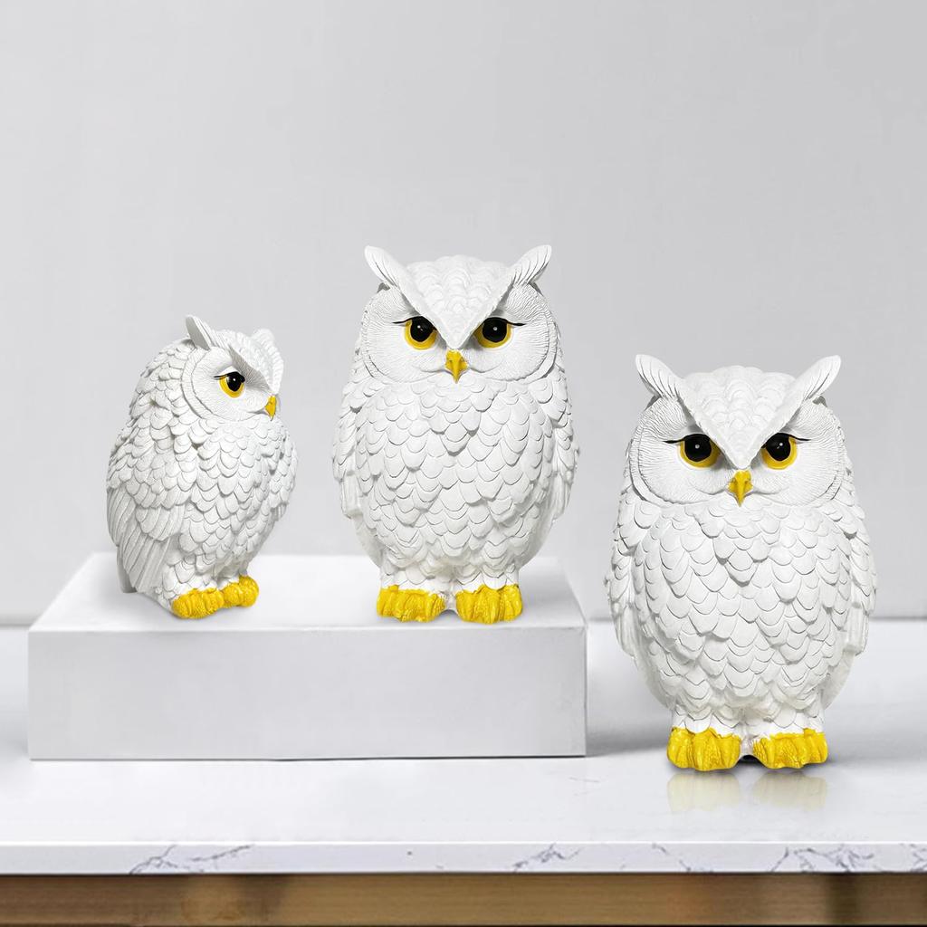 YUYAKESHI Owl Figurine, Mascot, Object, Cute Mini Owl, White, Resin, Decorative, Small Item, Amulet, Soothing (15cm)