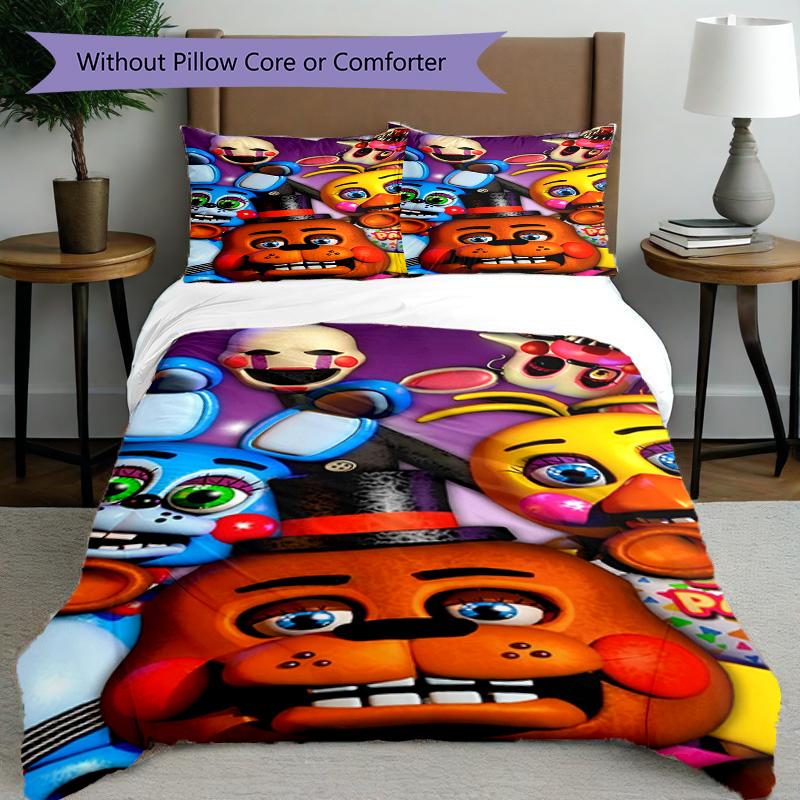 3-teiliges Bettbezug-Set (1 * Bettbezug + 2 * Kissenbezug, ohne Kern), Five Nights at Freddy's Bettwäsche-Set mit Aufdruck, Schlafzimmerdekoration, Ganzjahres-Bettwäsche, Geburtstagsgeschenk
