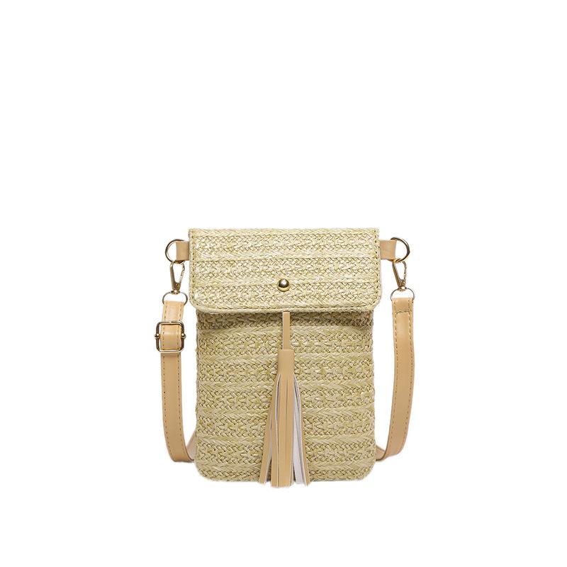 Summer New Casual Woven Shoulder Crossbody Vertical Mobile Phone Bag Simple Commuter Small Square Bag Women's Bag