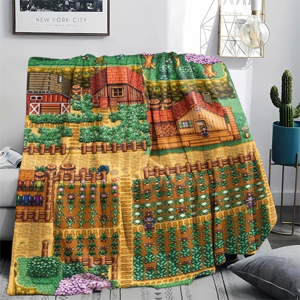 1PC Stardew Valley Print Flannel Blanket, High quality Comfortable for All Seasons, Home Decor, Warmth and Comfort, Perfect for Christmas Gifts179