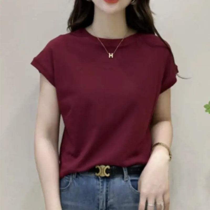 

Жіноча літня нова модна вільна жіноча футболка з короткими рукавами з круглим вирізом, суцільний колір, невеликий розмір, маленька жіноча футболка з летючими рукавами M
