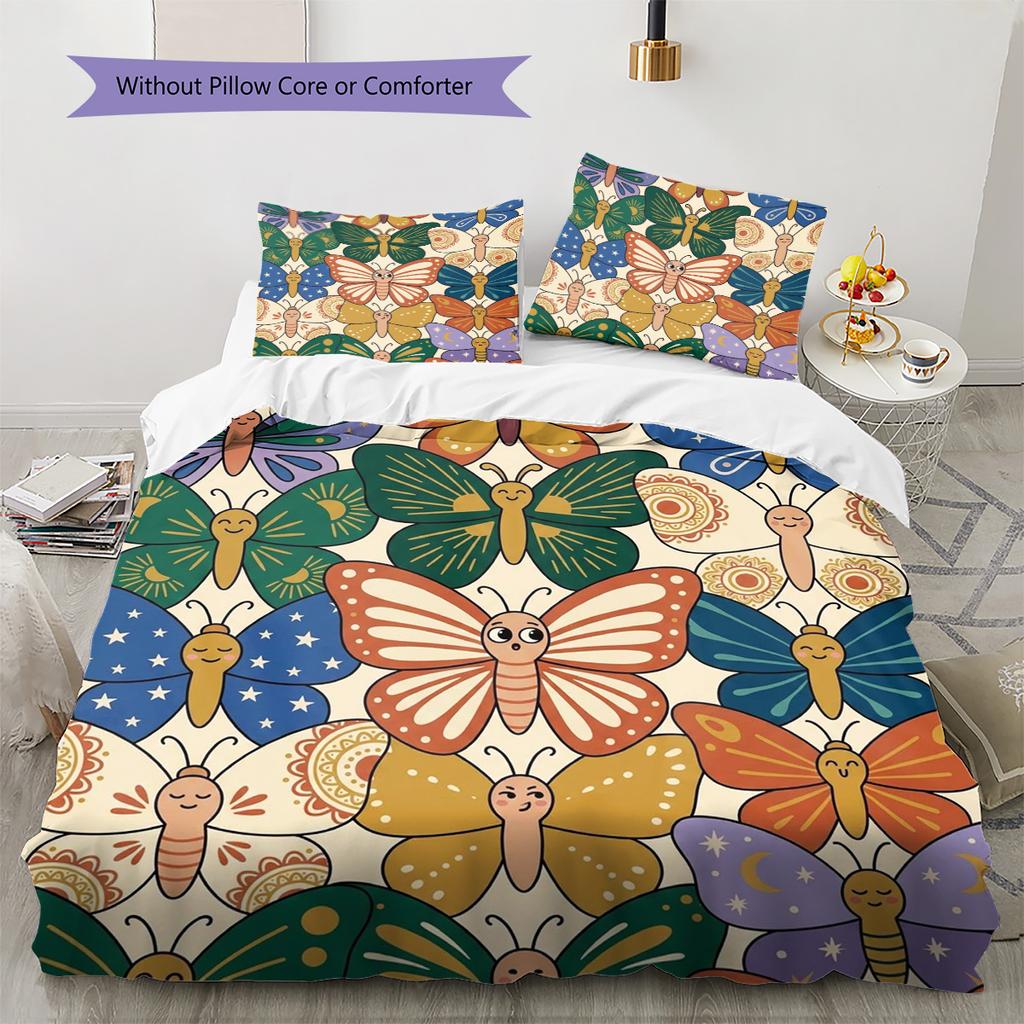 Butterfly Pattern Bedding Quilt Set Quilt Cover Pillowcase Home Decoration Birthday Gift (1 * duvet cover + 2 * pillowcase, without core)