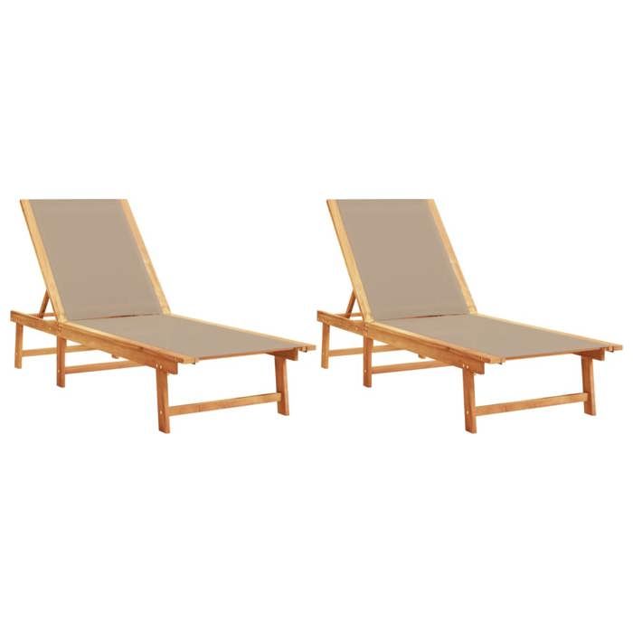 VidaXL Chaises longues lot de 2 taupe bois acacia solide et textilène, lit de soleil, lit de repos, chaise longue 3279251