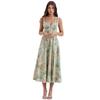 European & American Floral Split Midi Dress with Pleated Lace-Up and Patchwork Details