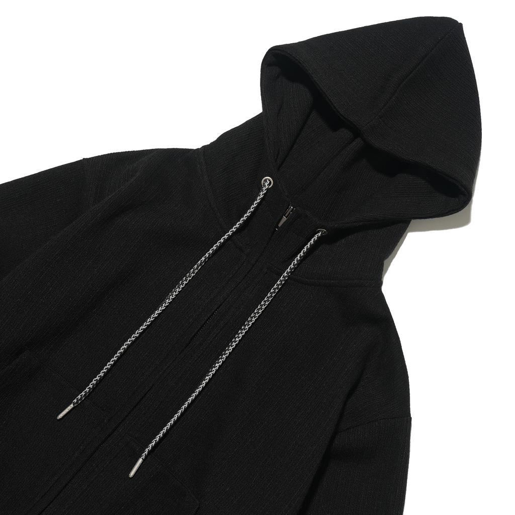 Side String Hoodie Zip-Up Black