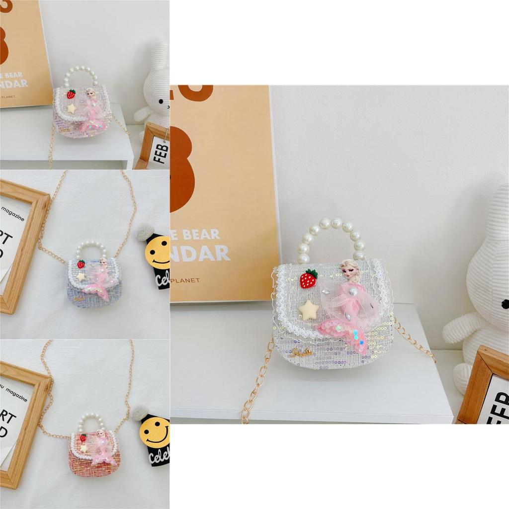 Entzückende Prinzessin Perlen Handtasche Für Mädchen Mini Pu Leder Umhängetasche