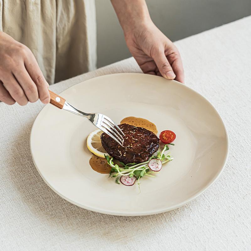 Simple And Practical Ceramic Large Plate Tableware Solid Color Round Household Dish Plate High-End Japanese Restaurant Steak Pasta Plate