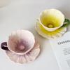 Creative Hand Painted Underglaze Flower Ceramic Coffee Cup and Plate French Retro Petal Afternoon Tea with Cup and Plate Gifts