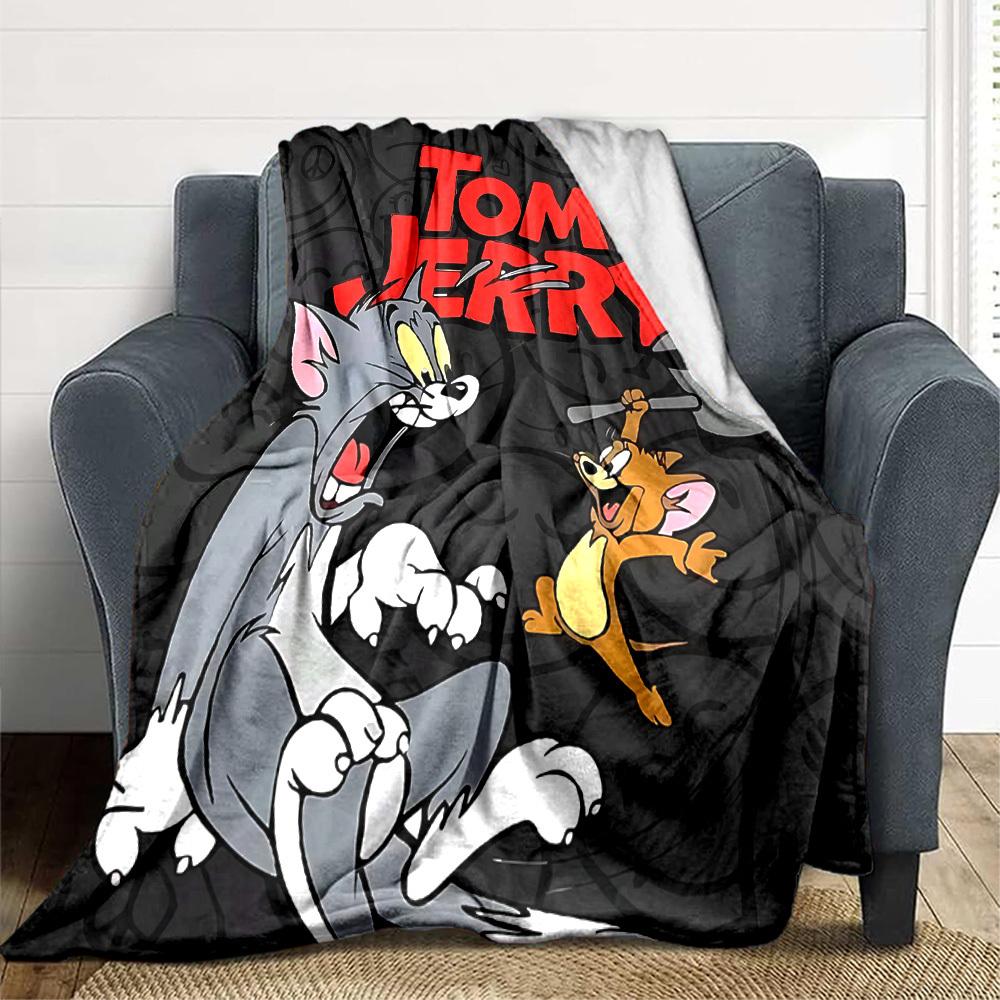 1pc Tom Jerry Flannel Throw Blanket Lightweight Soft Warm All Season Blanket for Sofa, Bed, Travel,L1028138
