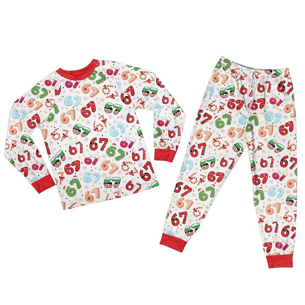 Children's Christmas Print Sets Pajamas Loungewear Outfits Family Matching Long Sleeve Tops+Pants Set