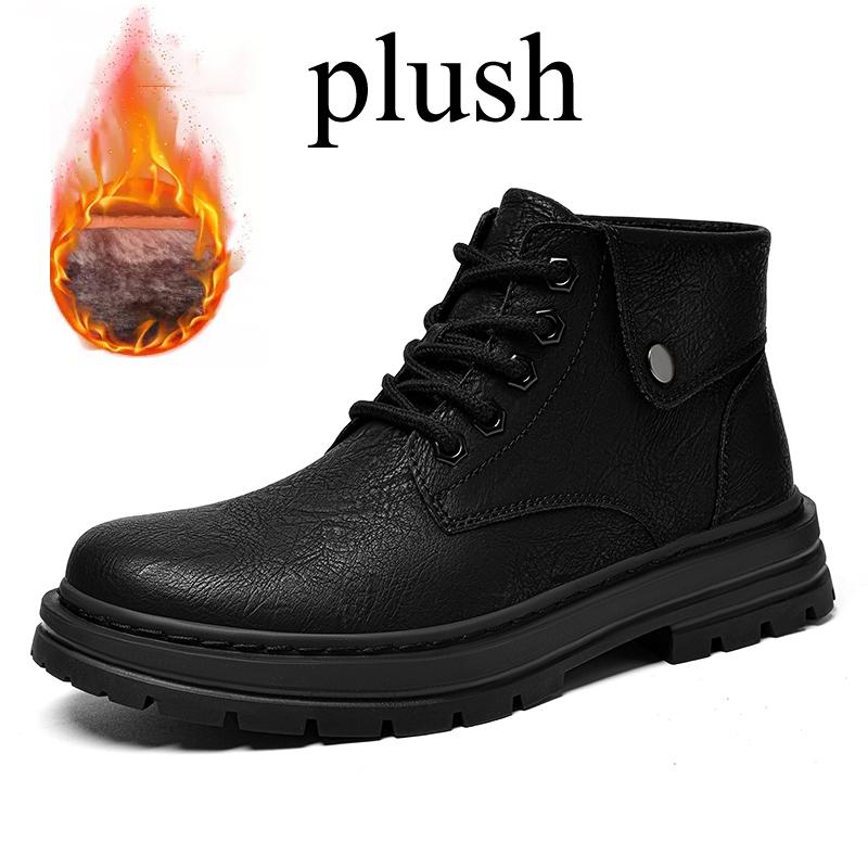 Plus Big Size 49 50 Men s Ankle Boots Leather Combat Style Platform Sole Available in Plush and Non-Plush Options 48 7479₽