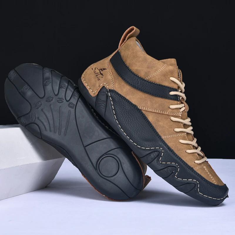 Big size 46 47 48 Autumn Winter new soft comfortable leather men ankle boots outdoor high-top hiking walking casual shoes
