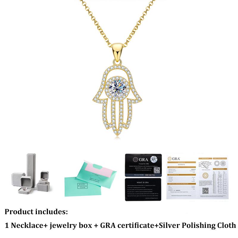 Fashion 1ct D Color Real Moissanite Palm Pendant Necklace Pure S925 Sterling Silver Hand Fatima for Women Wedding Fine Jewelry