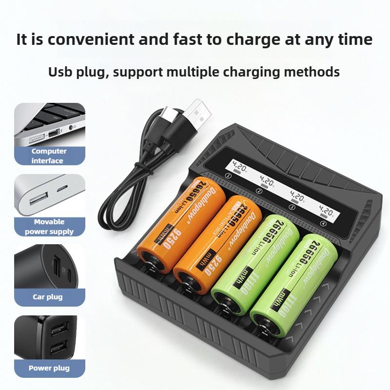 2 4 Slots Intelligent LCD Fast Charger For 18650 Battery USB Charger for 26650/21700/18650/18500/16340 AA/AAA Lithium Battery