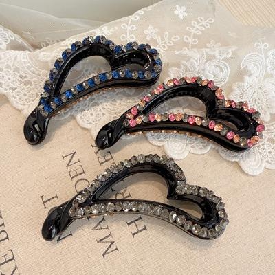 New Arrival French Chic Heart-Shaped Crystal Ponytail Hair Clip for Women, High Quality