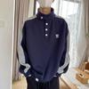 Spring/Autumn 2026 Japanese Style Patchwork Stand Collar Hoodie - Men's Trendy American Retro Casual Loose Pullover Top