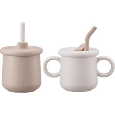 Lock&Lock Little Rub Silikon Pipetli Bardak 200ml set normal tip + ağızlı tip, krem, bej, 1 takım
