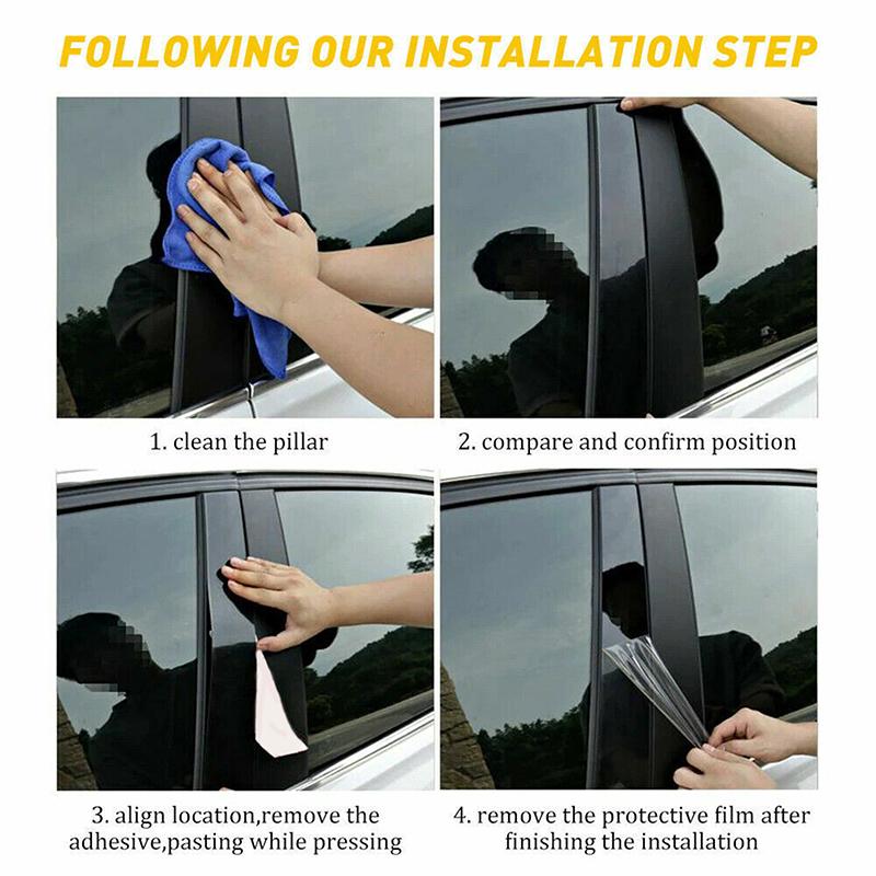 6Pcs Glossy Black Pillar Posts Window Door Moulding Trim Cover Exterior Accessories For For Toyota Sienna 2002-2009