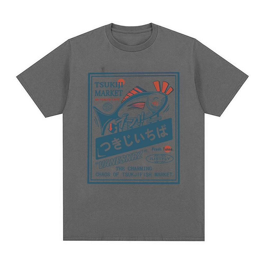 2025 Summer Japanese Tsukiji Market Fish Funny Meme Mens Women ONeck Vintage Harajuku Oversized 100 Pure Cotton Tshirt