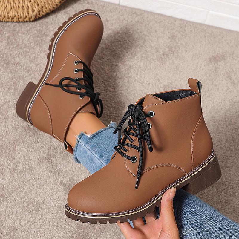 Fashion 2025 Thick Heels Ankle Boots for Women Vintage Plus Size 36-43 Lace Up Shoes Woman Autumn Winter Non Slip Short Booties Mujer