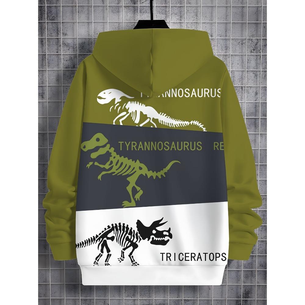 Boys' Cool Dinosaur 3D Printed Hoodie - Comfortable Stretch Casual Hoodie, Machine Washable - Spring and Autumn Seasons
