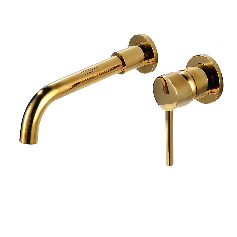 BAKALA Modern Messing Wandmontierter Badezimmer-Waschtischhahn Wandwaschbecken Schwenkauslauf Badmischbatterie Kran Gebürstet Goldener Bronze-Finish