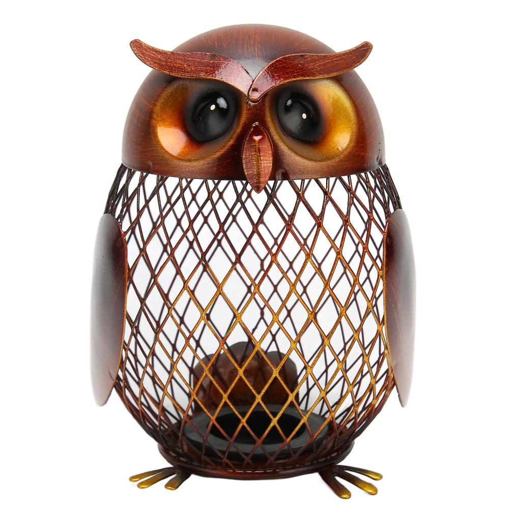 Owl Piggy Bank Owl Shaped Metal Coin Box Handwork Crafting Ornament for Coins Change Living Room