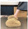 High-End Women's Furry Slippers - Height-Boosting, Thick-Sole, Closed-Toe, Cotton for Autumn/Winter In Apricot, Black, Dark Brown.