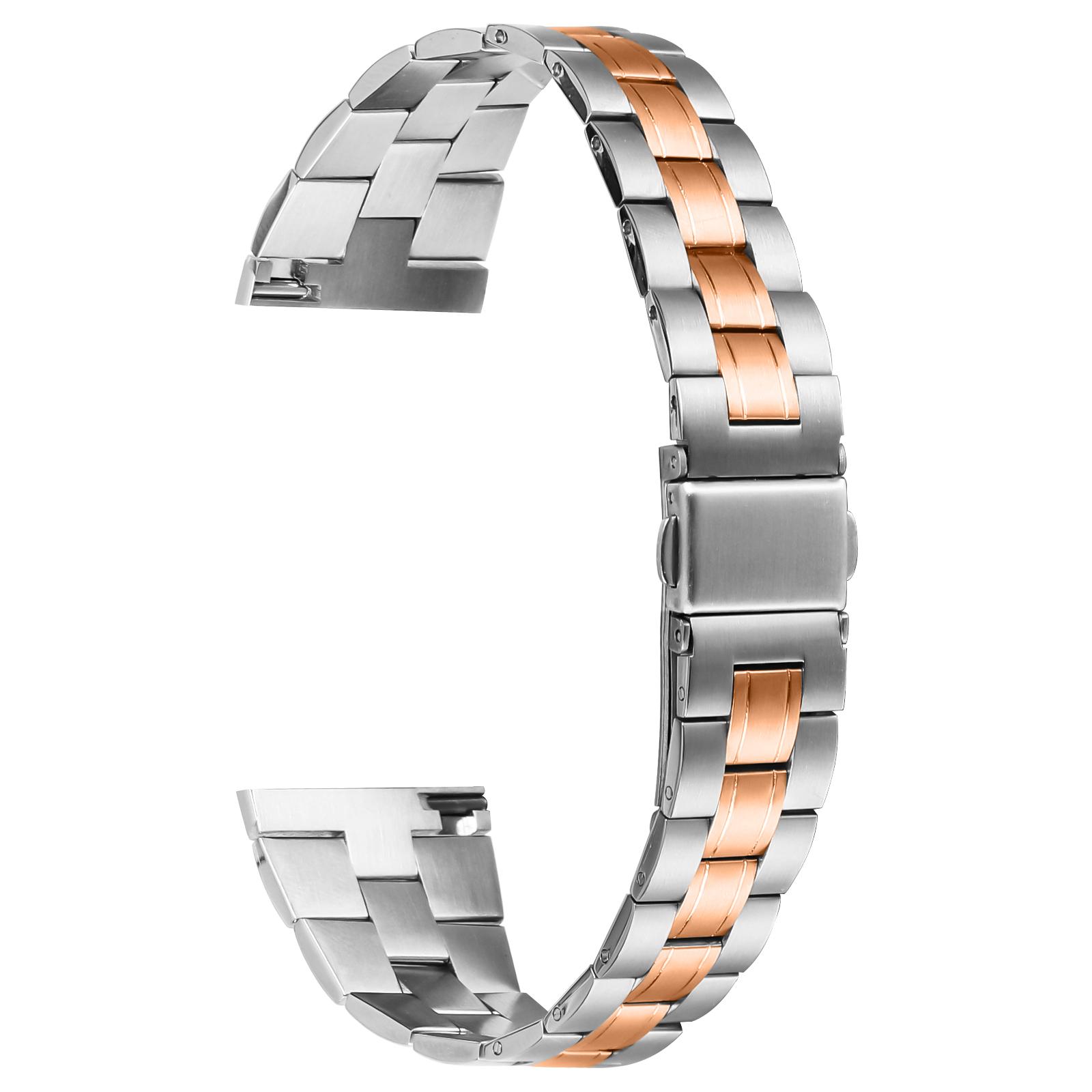 

For Fossil Gen 5 Carlyle Stainless Steel Band Lines Design Ultra-Thin Watch Strap Silver+Rose Gold