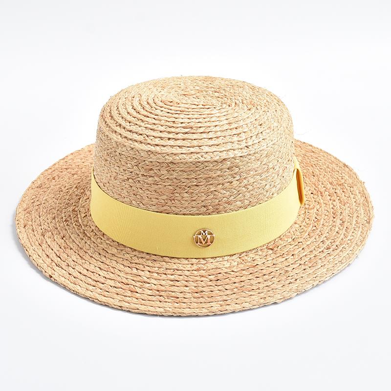 

Summer Hats for Women New Natural Straw Sun Hat Ribbon Bowknot Ladies Flat Top Travel Beach Hat 56-58CM