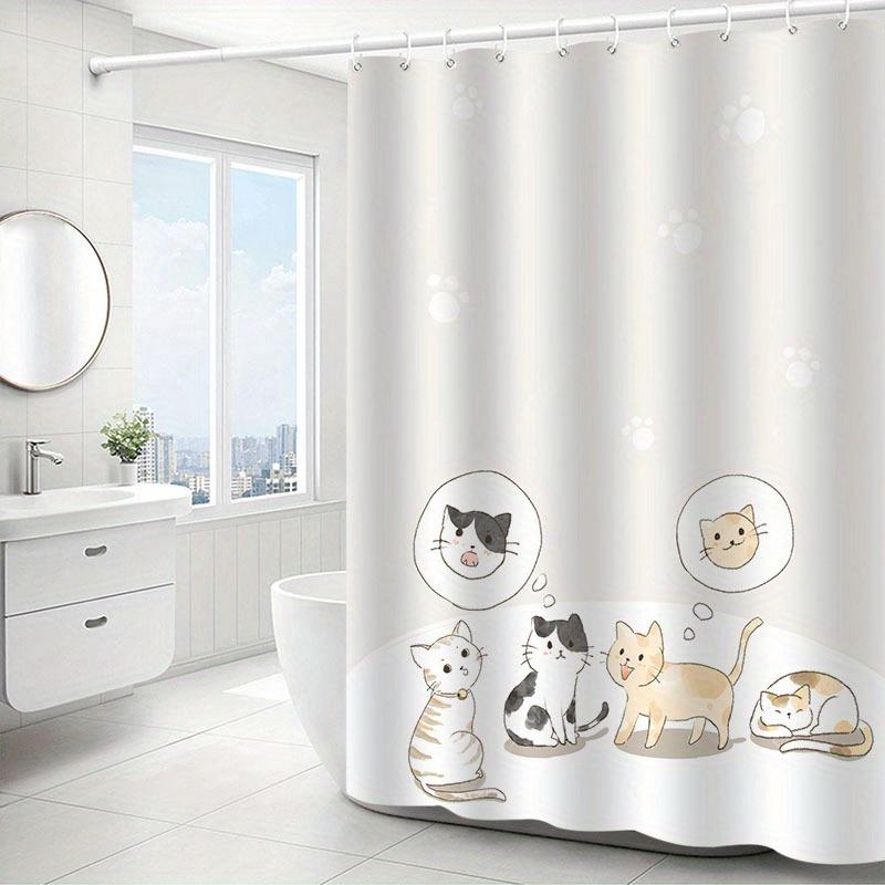 Cozy Cartoon Kitten Shower Curtain - Waterproof Polyester, Playful Cat Illustrations, All-Season Bathroom Decor