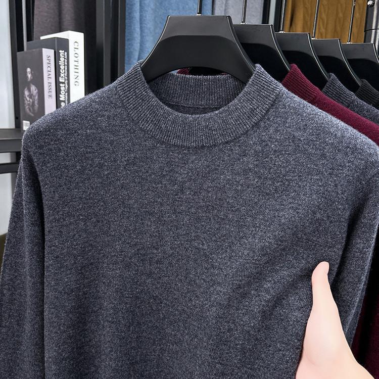 Men’s Autumn-Winter Pure Wool Machine Washable Sweater, Thickened, Half-High Collar, Warm Base Layer