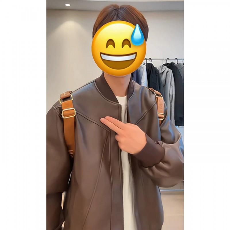 Mens Short PU Leather Harrington Jacket Casual Loose Fit Trendy Streetwear Teens