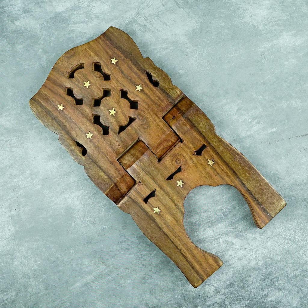 Handgefertigt & Handarbeit Sheesham Holz Buchhalter Aufsteller Klappbar Religiöses Gebet Freies Lesen Ständer mit Intrikaten Schnitzereien,