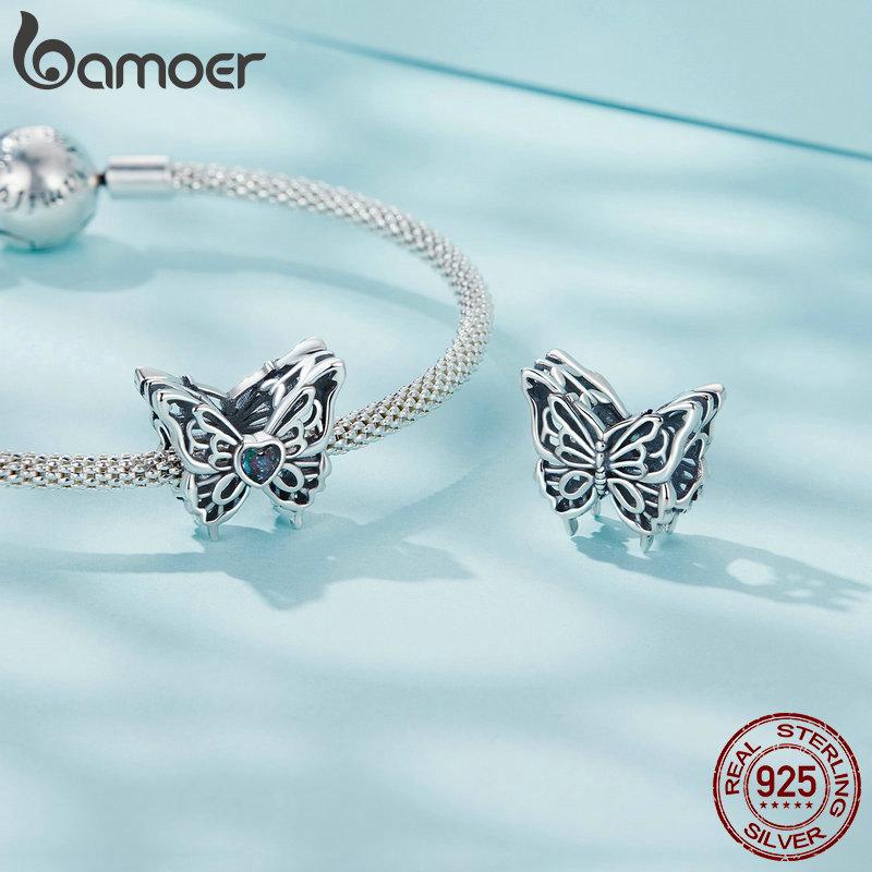 Bamoer 925 Sterling Silver Retro Butterfly Hollow Dangle Charm Beads for Bracelet Necklace Women Personalized Gift Jewelry