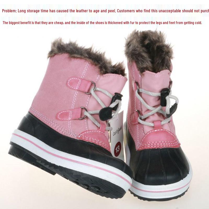 Pink Fur Collar Girls' Mid-Calf Snow Boots - Warm, Anti-Slip, Winter Protection