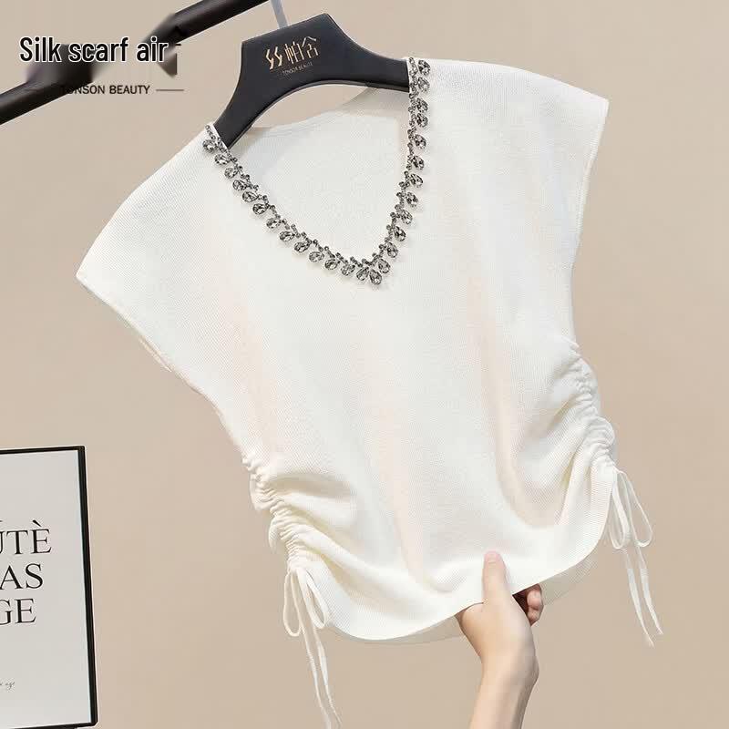 

Sybirs Women s Rhinestone V-Neck Sleeveless Knit Top XL