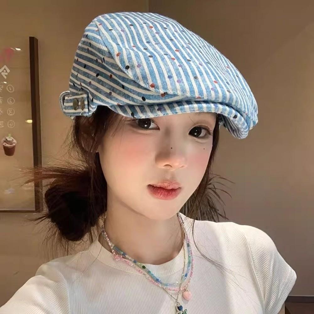 Korean Stripped Berets Vintage Painter Cap Ins Polka Dot Beret  Girls