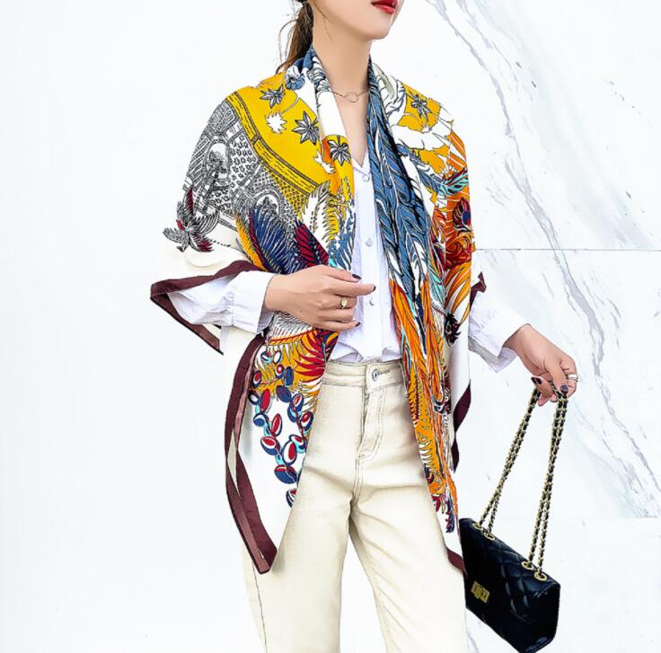 130cm New Phoenix Design Bandana Fashion Brand Scarf 100% Silk Square Scarf Shawl Women Kerchief Scarves For Ladies Hijab