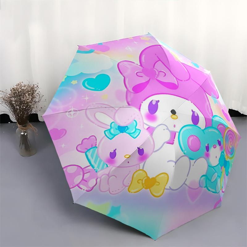 1pc My Melody & Friends Automatic Folding Umbrella - Portable 3-Fold Design with Iron Frame, Perfect for Fans, Travel, Daily Use, and Gifts!A078