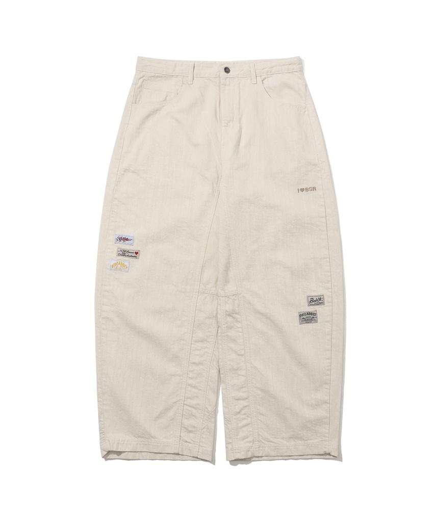 Bieseulaebis Barrel Leg Logo Patch Pants Ivory